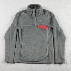Patagonia‎ Re-Tool Snap-T Fleece Pullover Fuzzy Jacket Womens XS Gray Orange